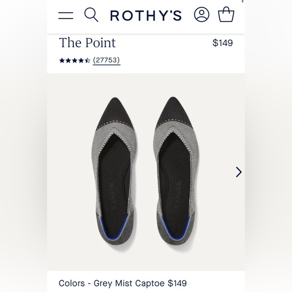 Rothy’s the Point- Grey Mist captor— sz 8 - Picture 1 of 3